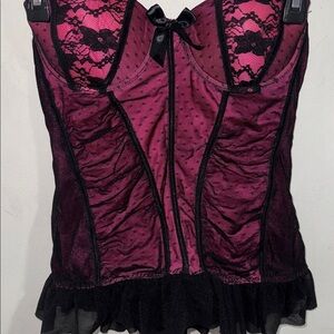 Corset pink black larger padded bra ruffles adjustable strapless sexy